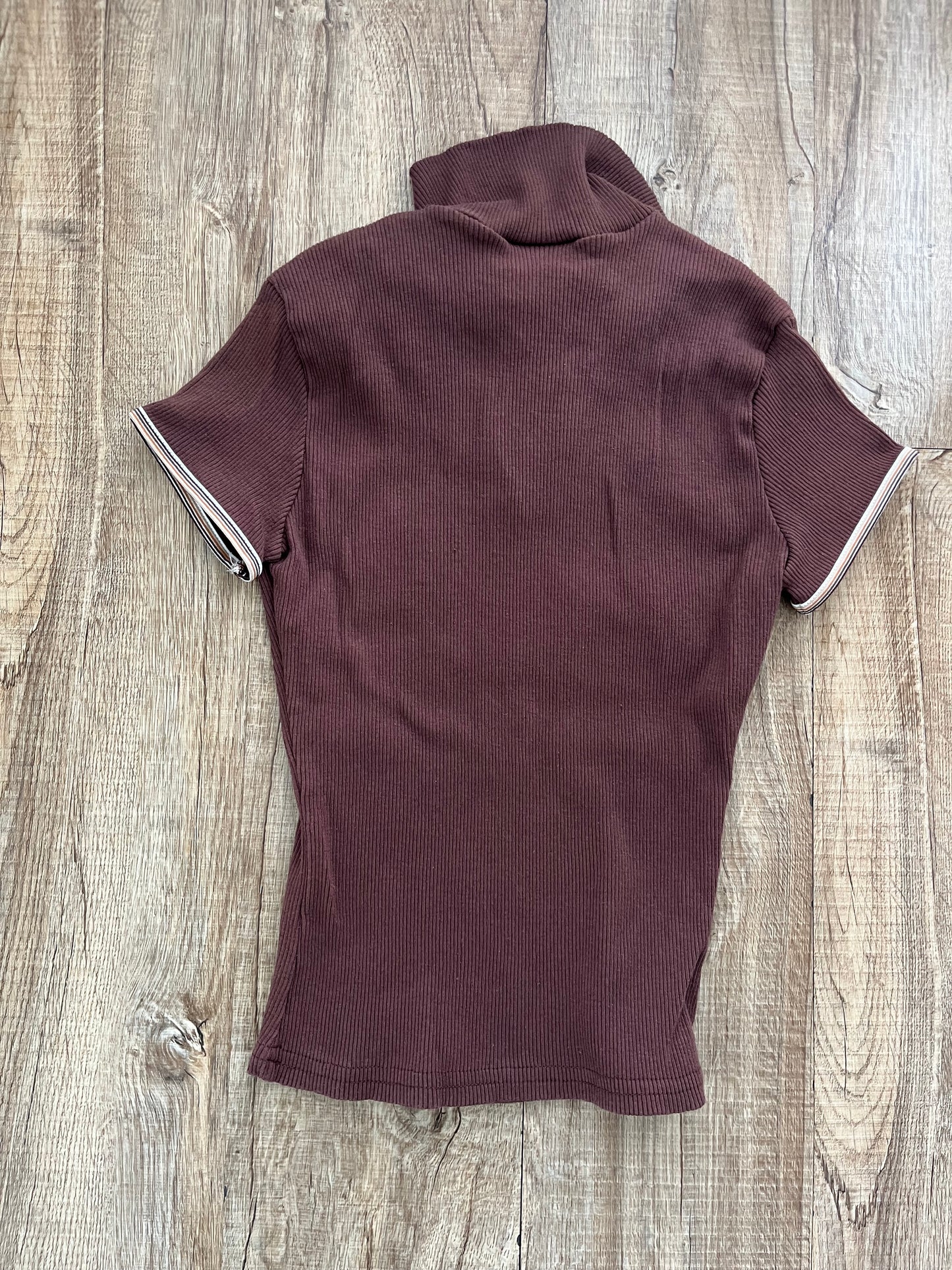90's STOP HERE USA V-neck shirt brown 1  (SMALL)