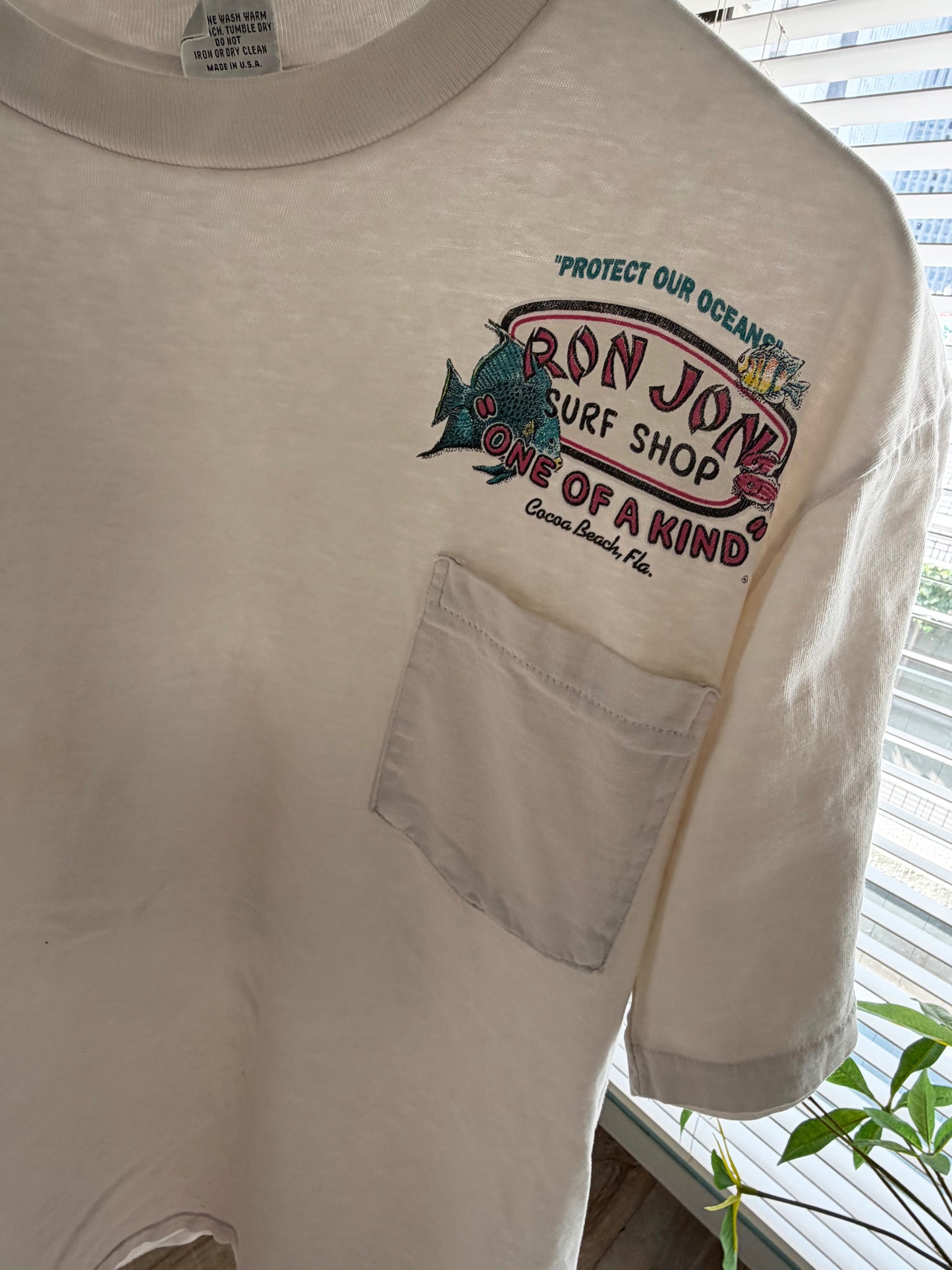 90's Ronjon Surf Shop Protect Our Oceans Pocket Tee size M
