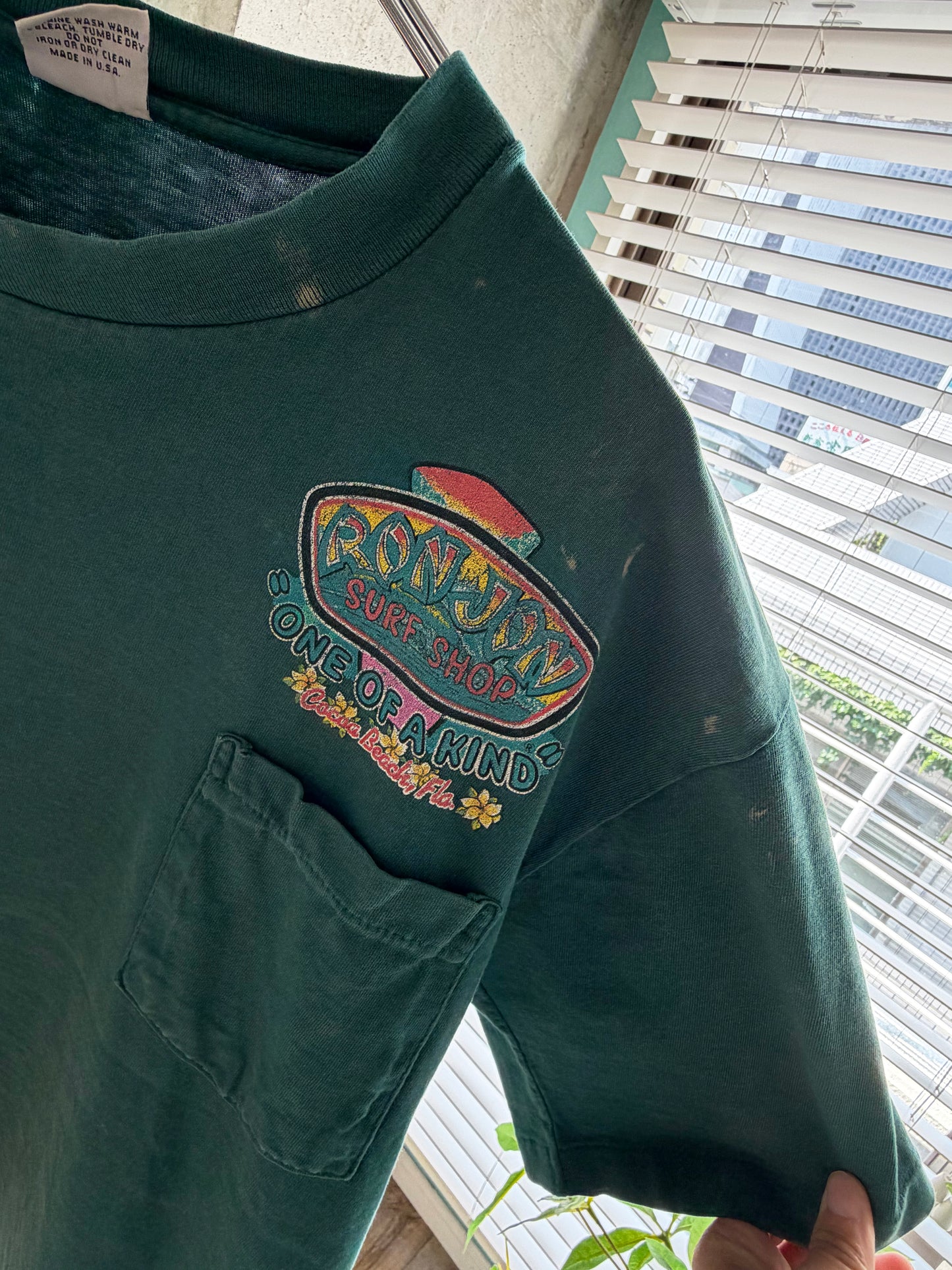90's Ronjon Surf Shop CoCoa Beach Pocket Tee Green size M