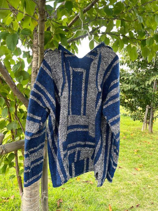 ARTESANIAS Blue Baja Hoodie Mexican Parka (size XL)
