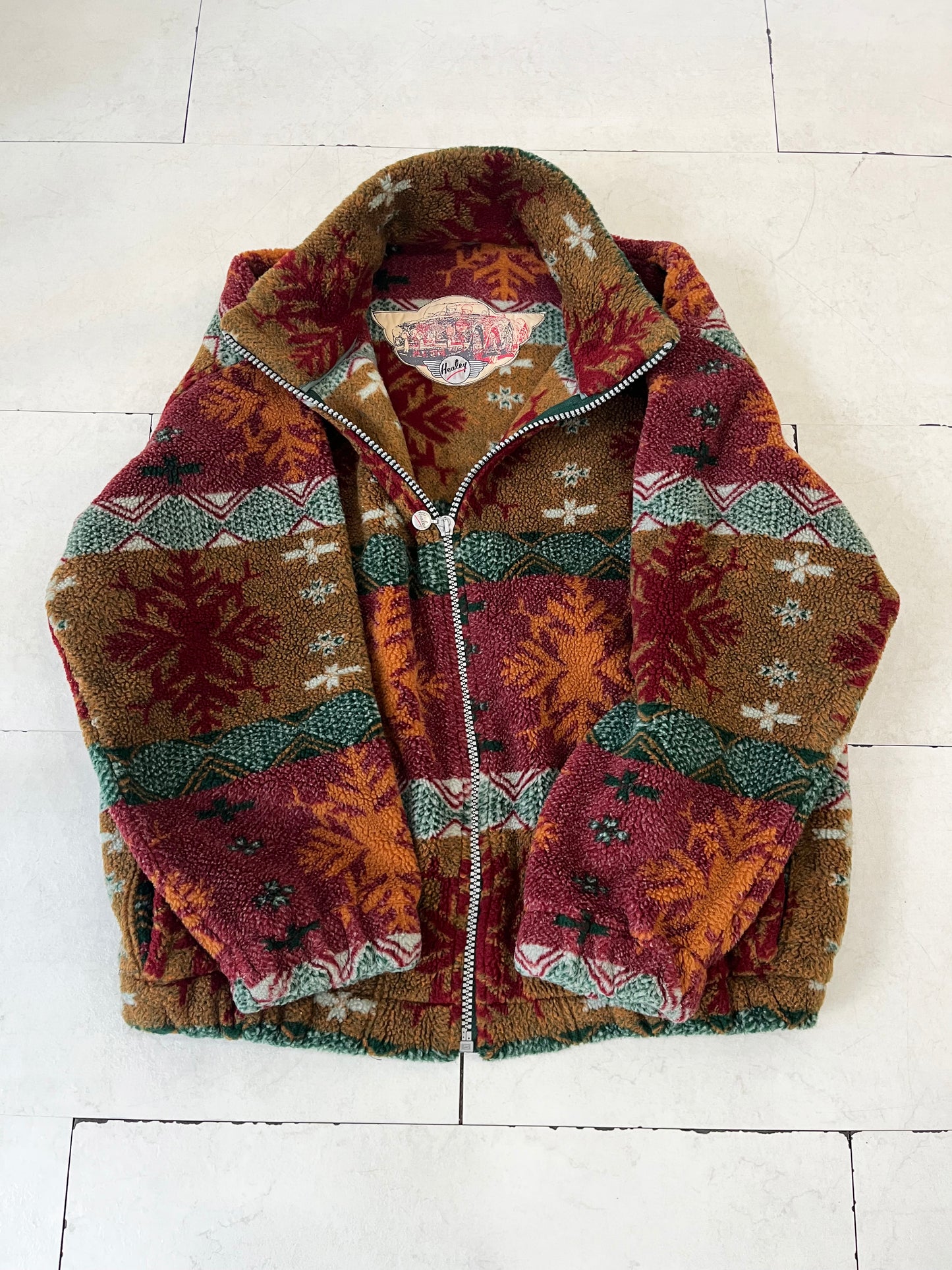 EURO vintage Healey Native Patten Zip UP Fleece Jacket (size XXL)