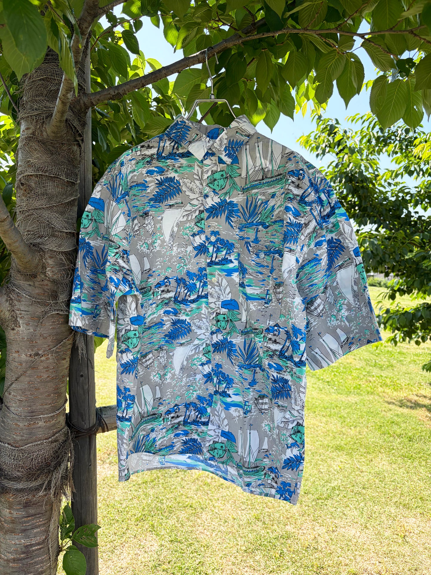 【Euro vintage】REINE All Over Pattan Cotton Aloha Shirt （size 52/54 )