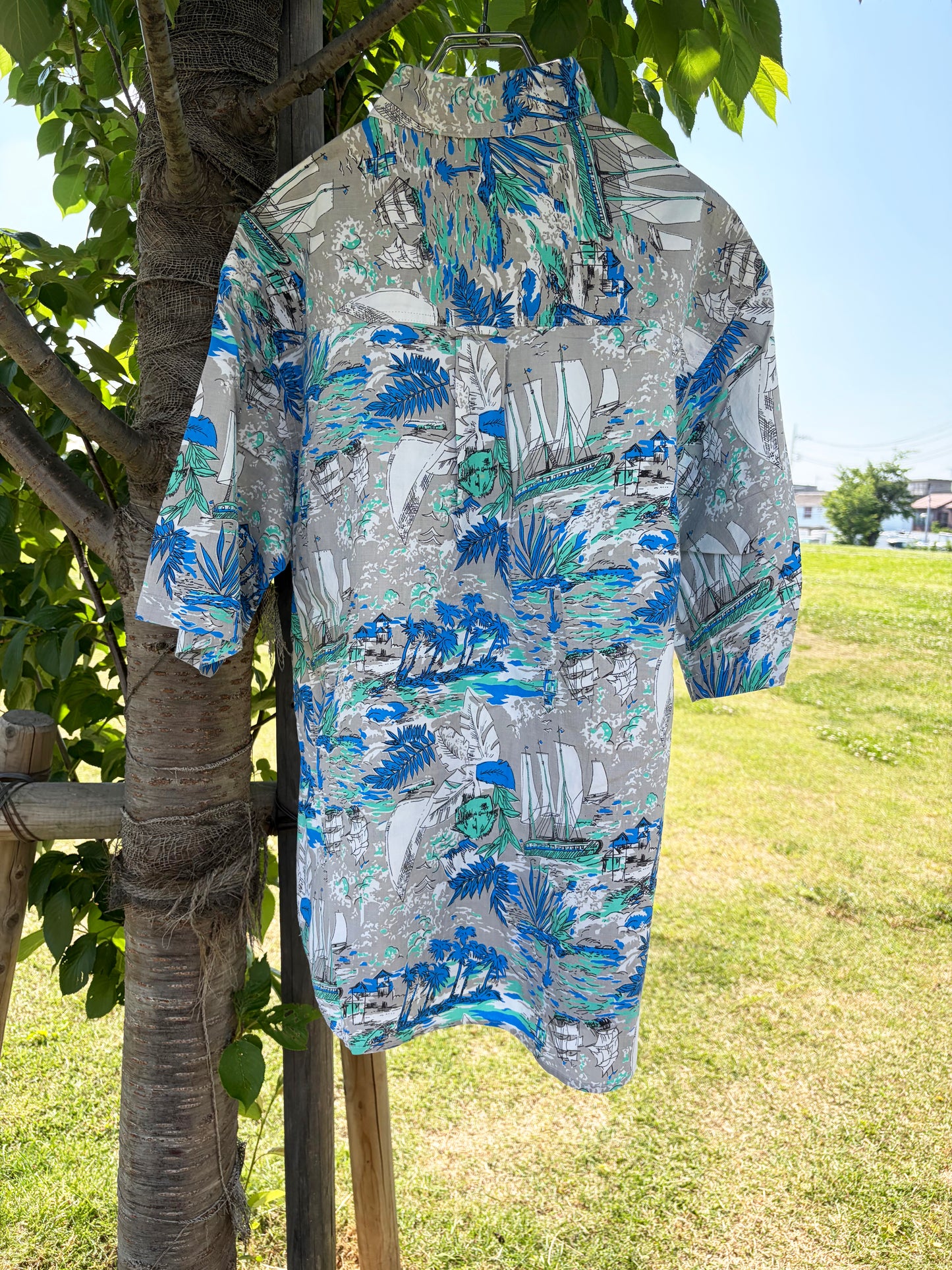【Euro vintage】REINE All Over Pattan Cotton Aloha Shirt （size 52/54 )