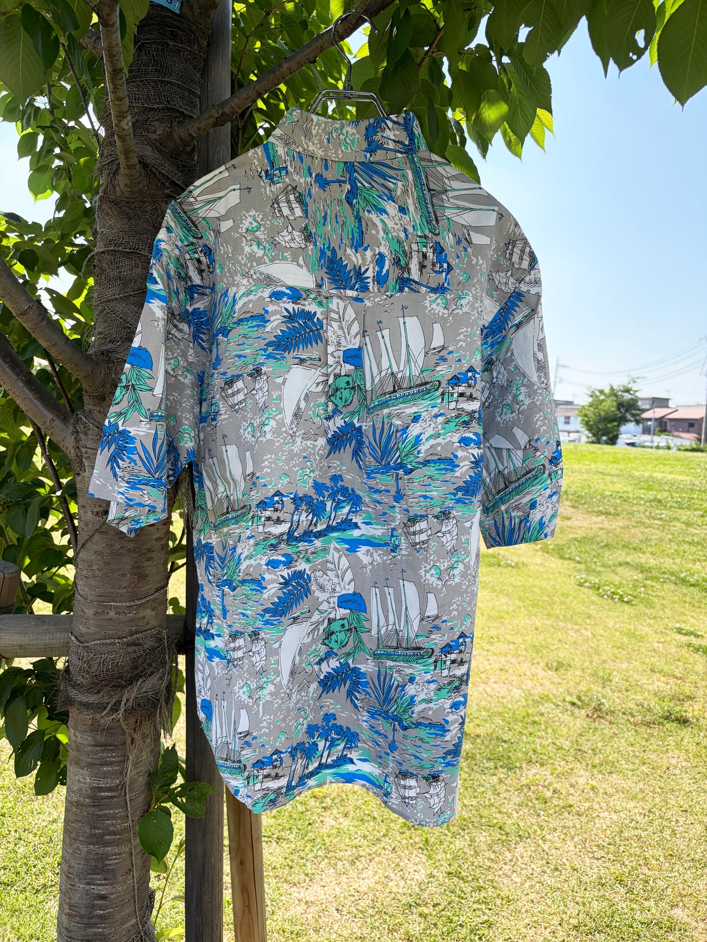 【Euro vintage】REINE All Over Pattan Cotton Aloha Shirt （size 52/54 )
