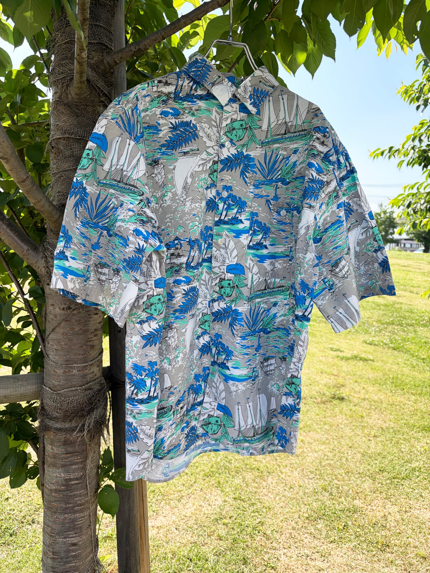 【Euro vintage】REINE All Over Pattan Cotton Aloha Shirt （size 52/54 )
