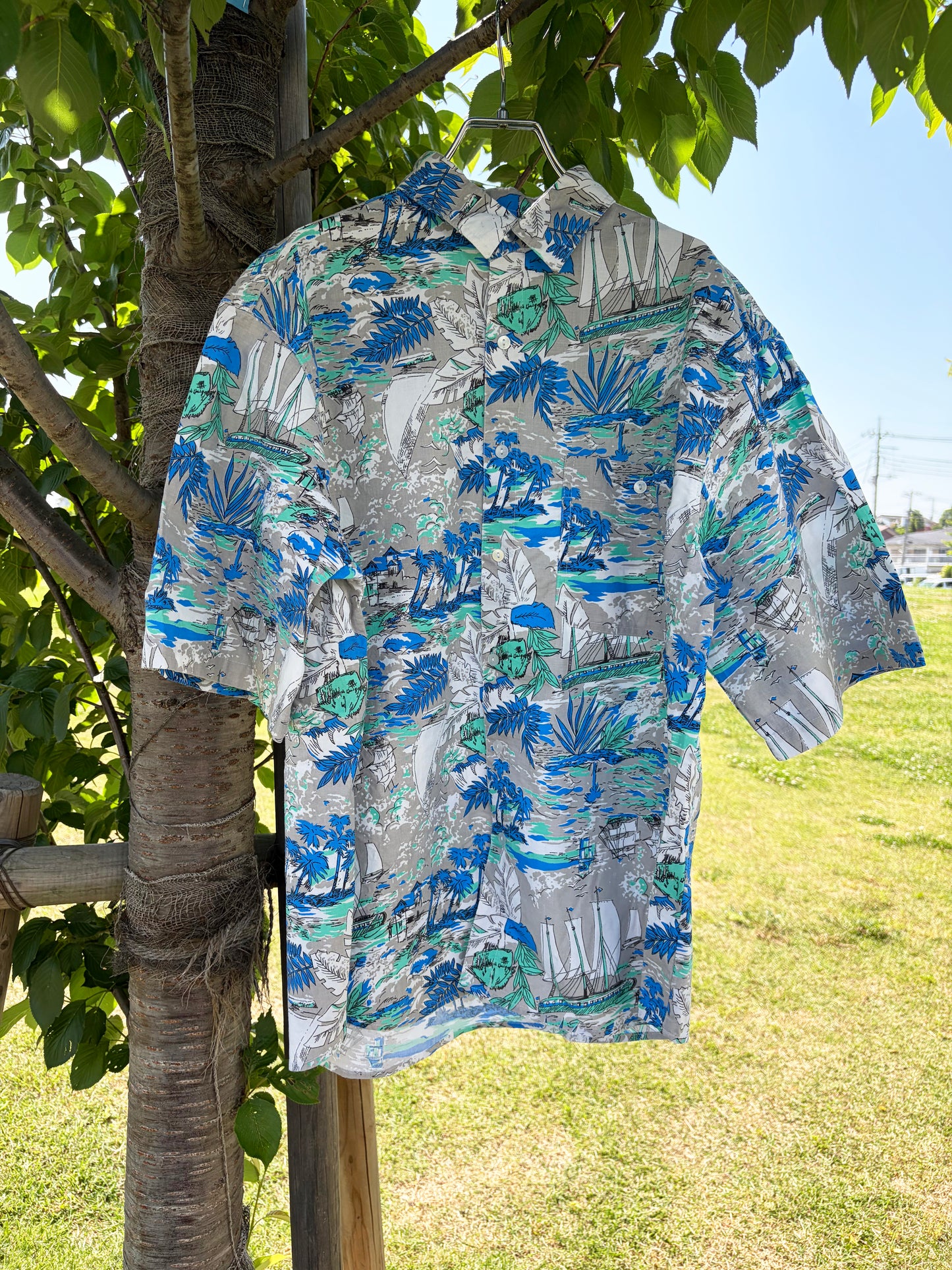 【Euro vintage】REINE All Over Pattan Cotton Aloha Shirt （size 52/54 )