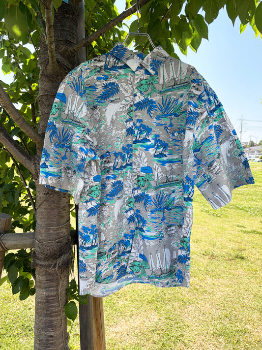 【Euro vintage】REINE All Over Pattan Cotton Aloha Shirt （size 52/54 )