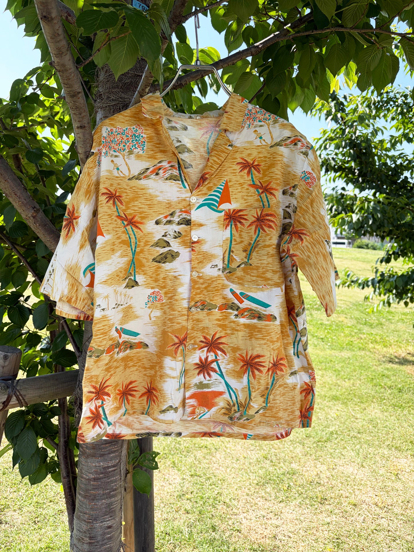 vintage Seascape pattan aloha shirt (women's L相当)