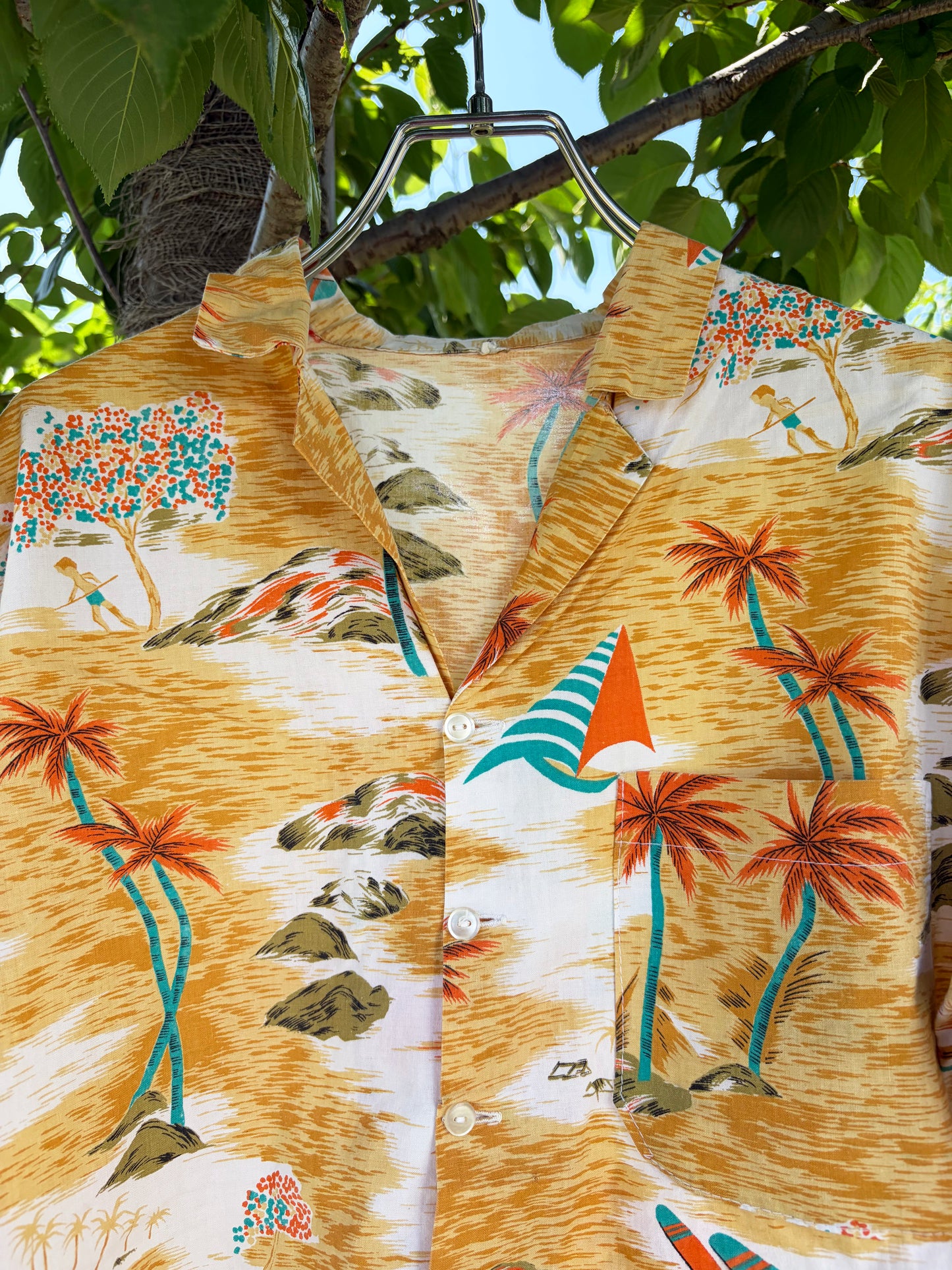 vintage Seascape pattan aloha shirt (women's L相当)