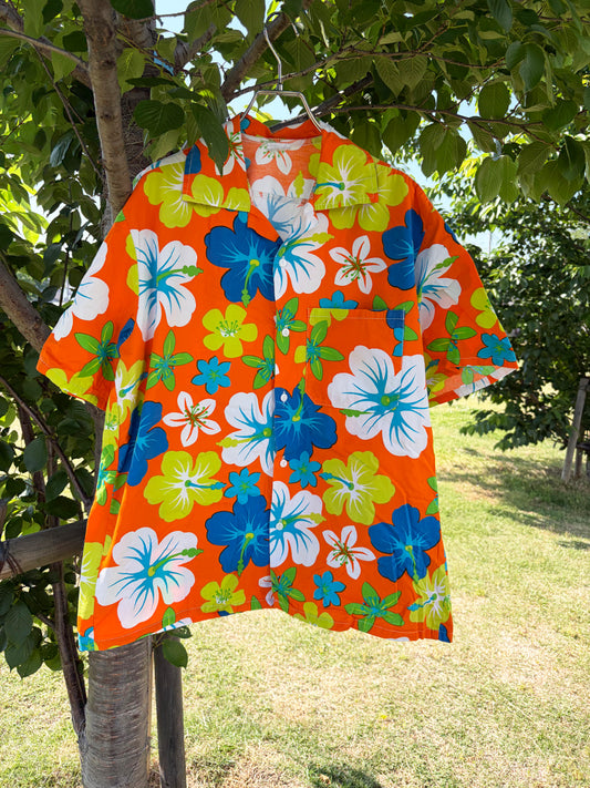 Hawaiian orange Aloha shirt (size L相当)