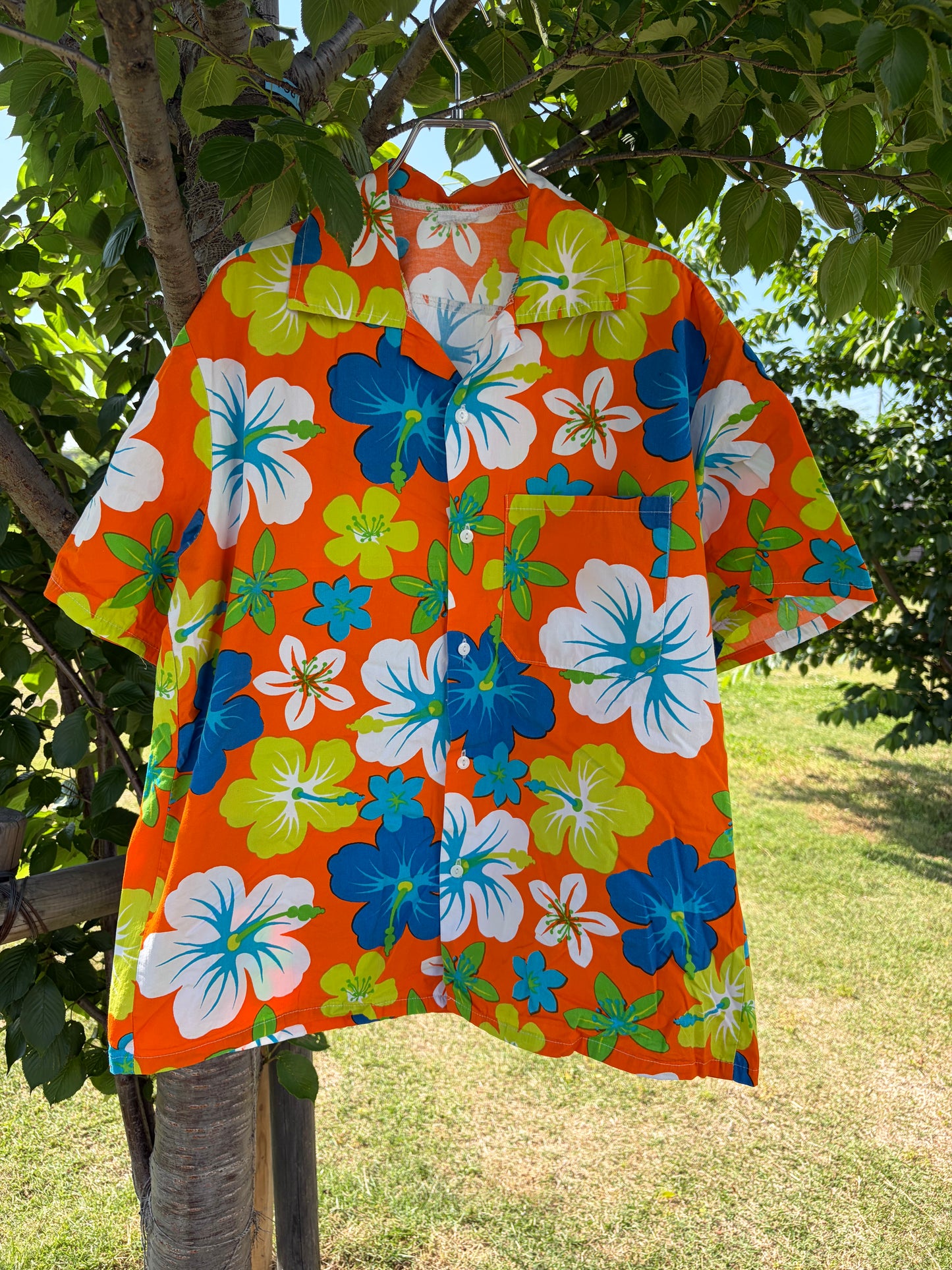 Hawaiian orange Aloha shirt (size L相当)