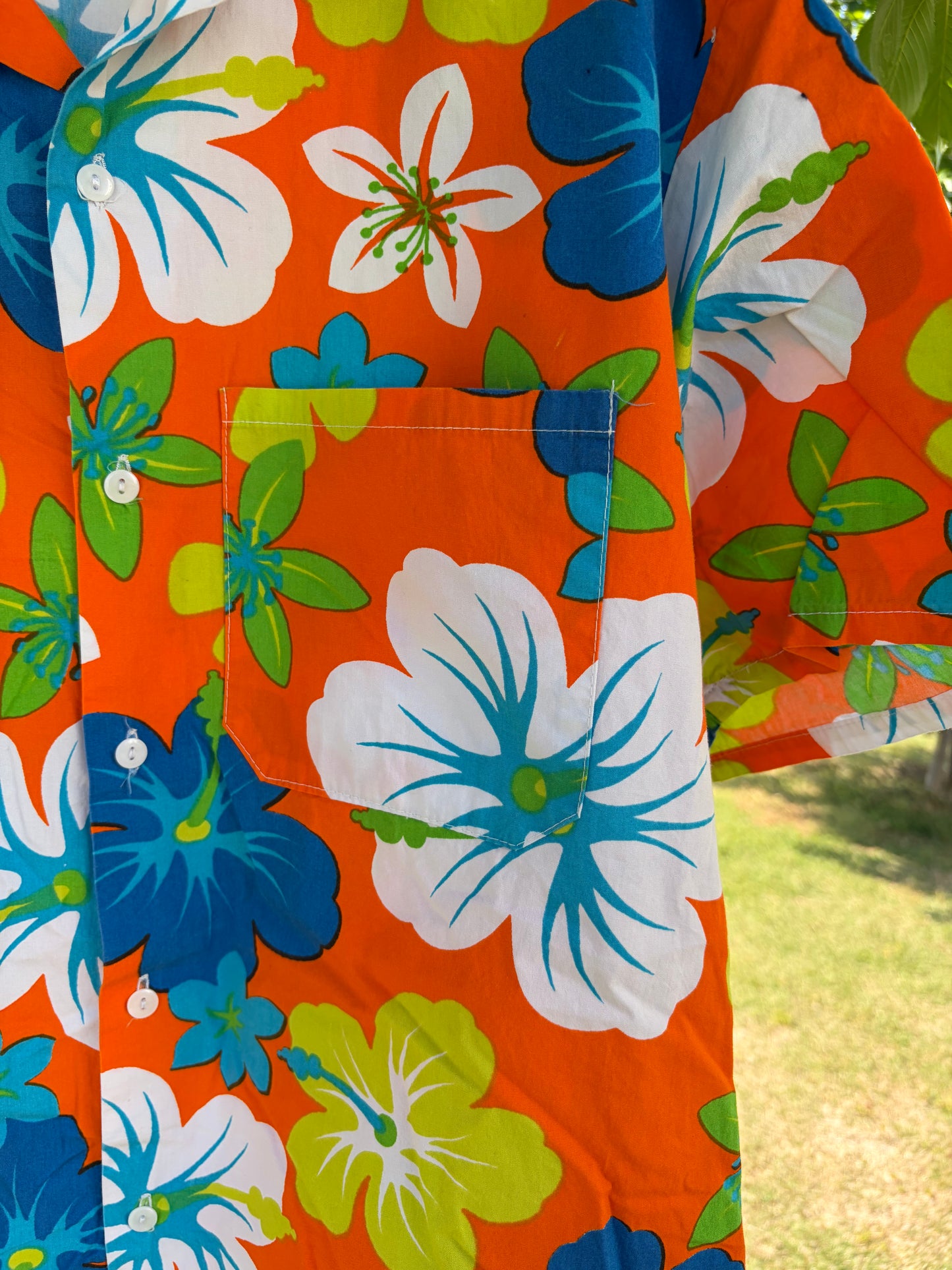 Hawaiian orange Aloha shirt (size L相当)
