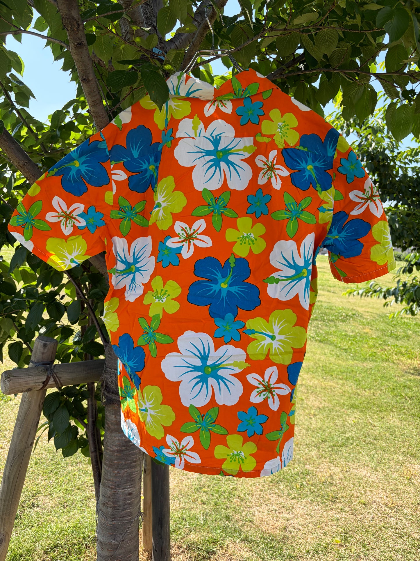 Hawaiian orange Aloha shirt (size L相当)