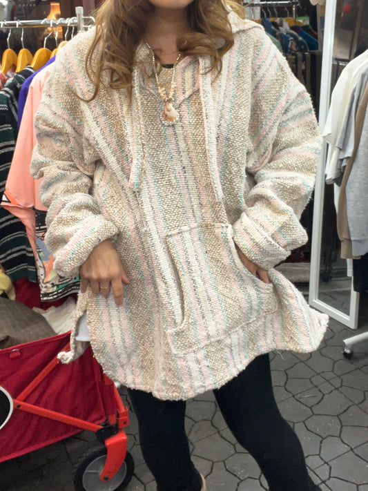 EL Artesano mexican parka Baja Hoodie メキシカンパーカー バハフーディー ピンクベージュ ストライプ(size XL)