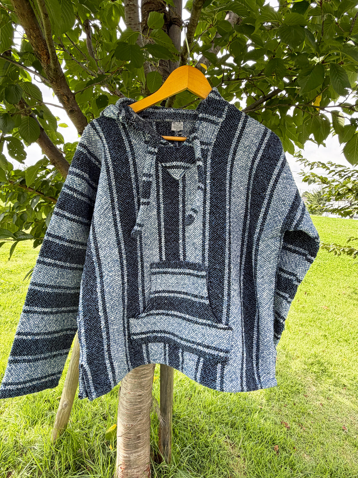 Artesanias Santa Fe Navy Multi Stripe Baja Hoodie (size M)