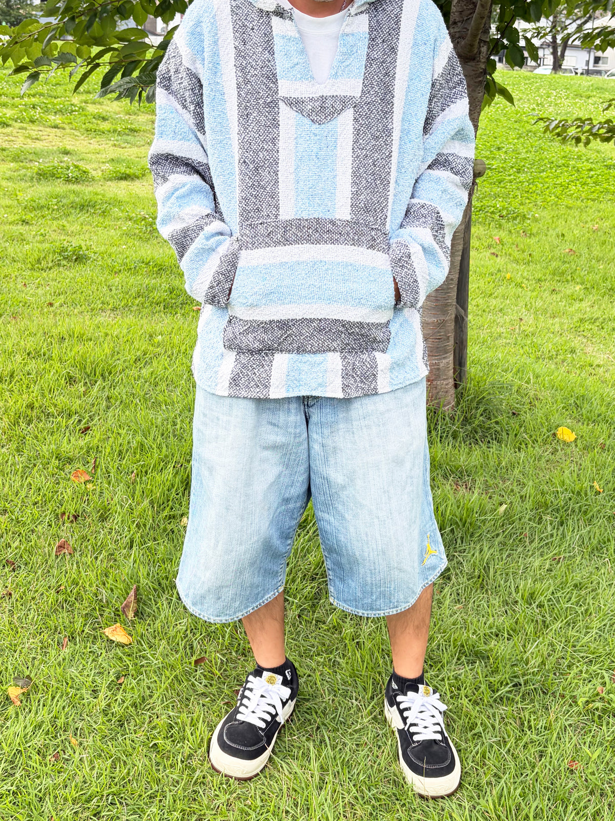 Light Blue & Grey Multi Stripe Baja Hoodie (size XL)