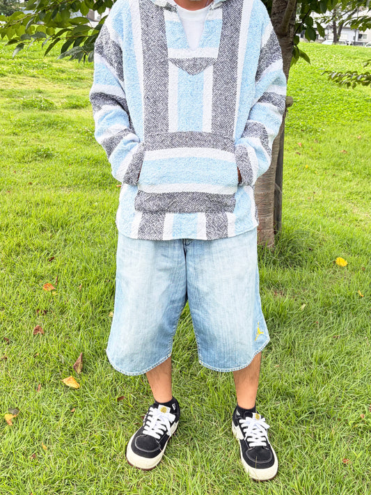 Light Blue & Grey Multi Stripe Baja Hoodie (size XL)