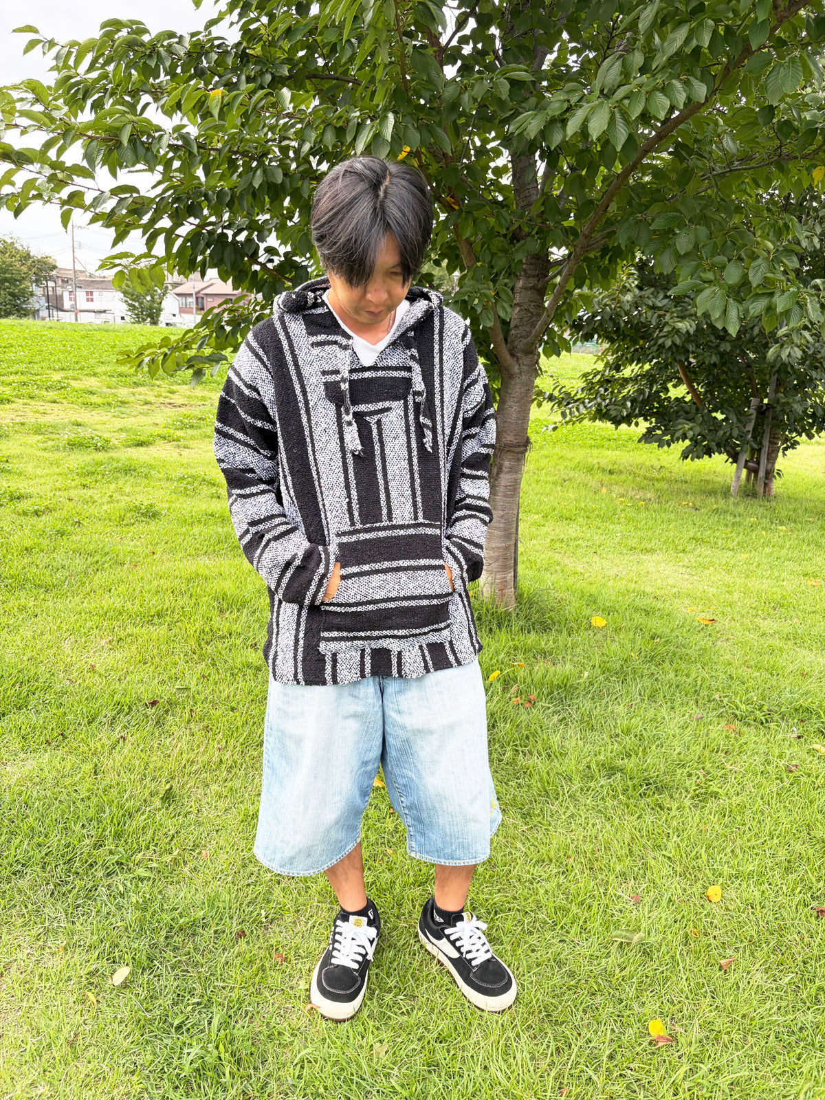 Black & White Multi Stripe Baja Hoodie size XL