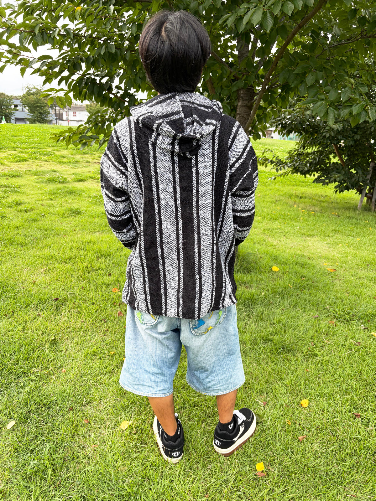 Black & White Multi Stripe Baja Hoodie size XL