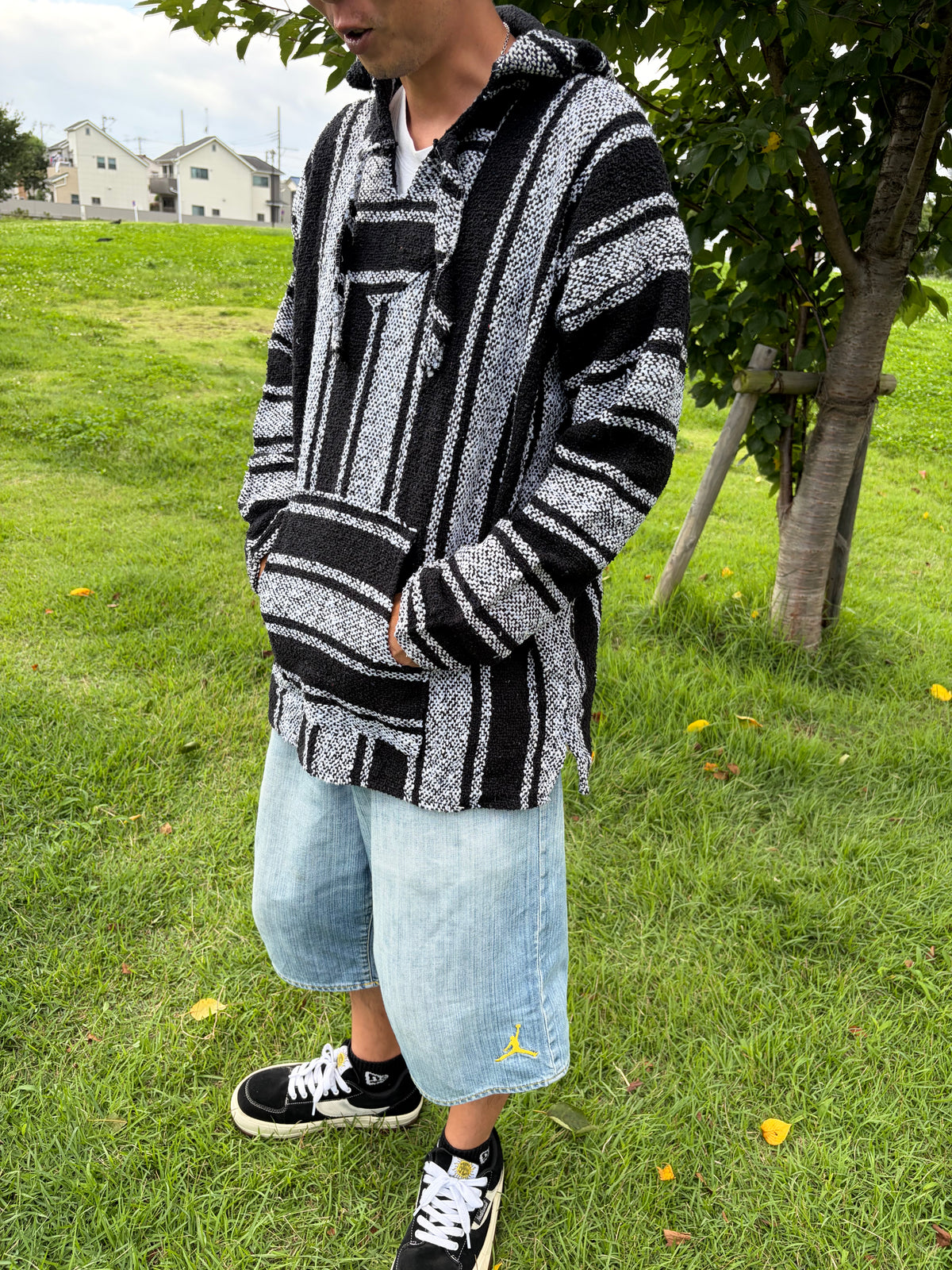 Black & White Multi Stripe Baja Hoodie size XL