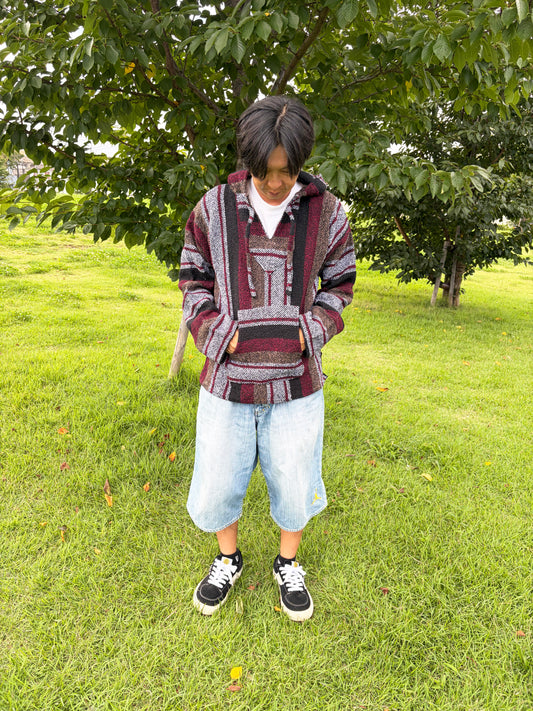 Artesanias Cuamatzi Bordeaux Multi Stripe Baja Hoodie  (size L)