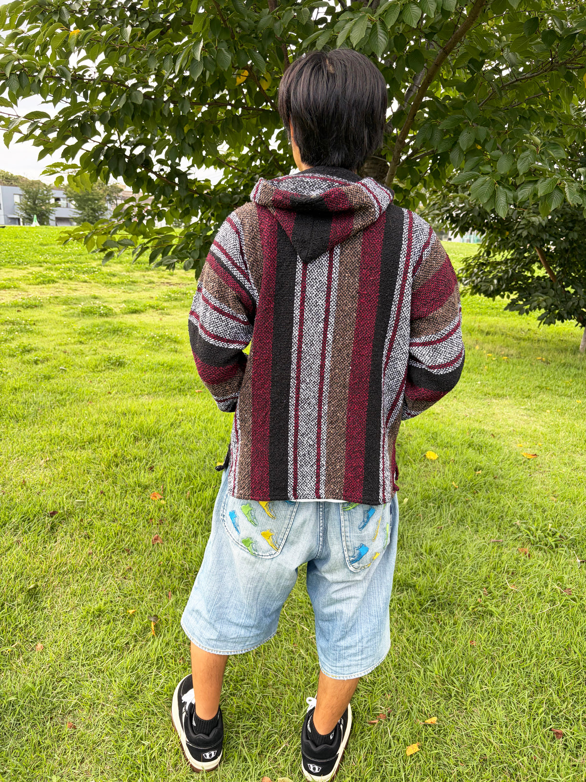 Artesanias Cuamatzi Bordeaux Multi Stripe Baja Hoodie  (size L)
