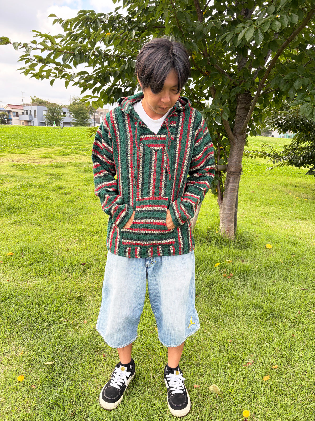 Green Multi Stripe Baja Hoodie men's L