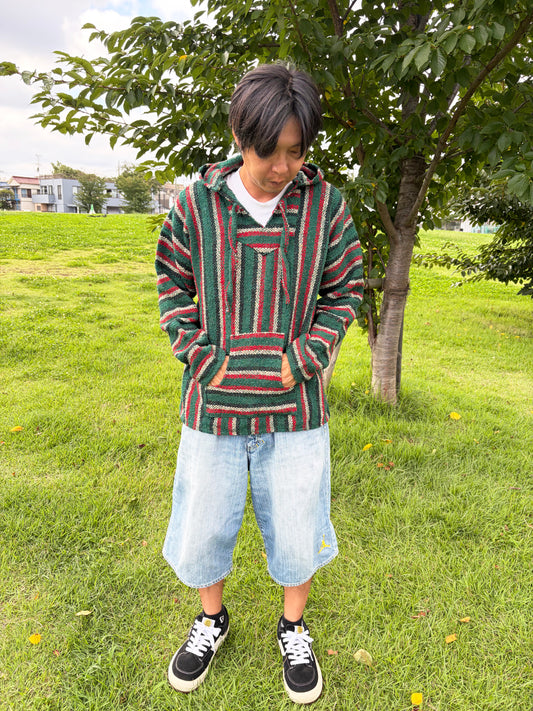 Green Multi Stripe Baja Hoodie men's L