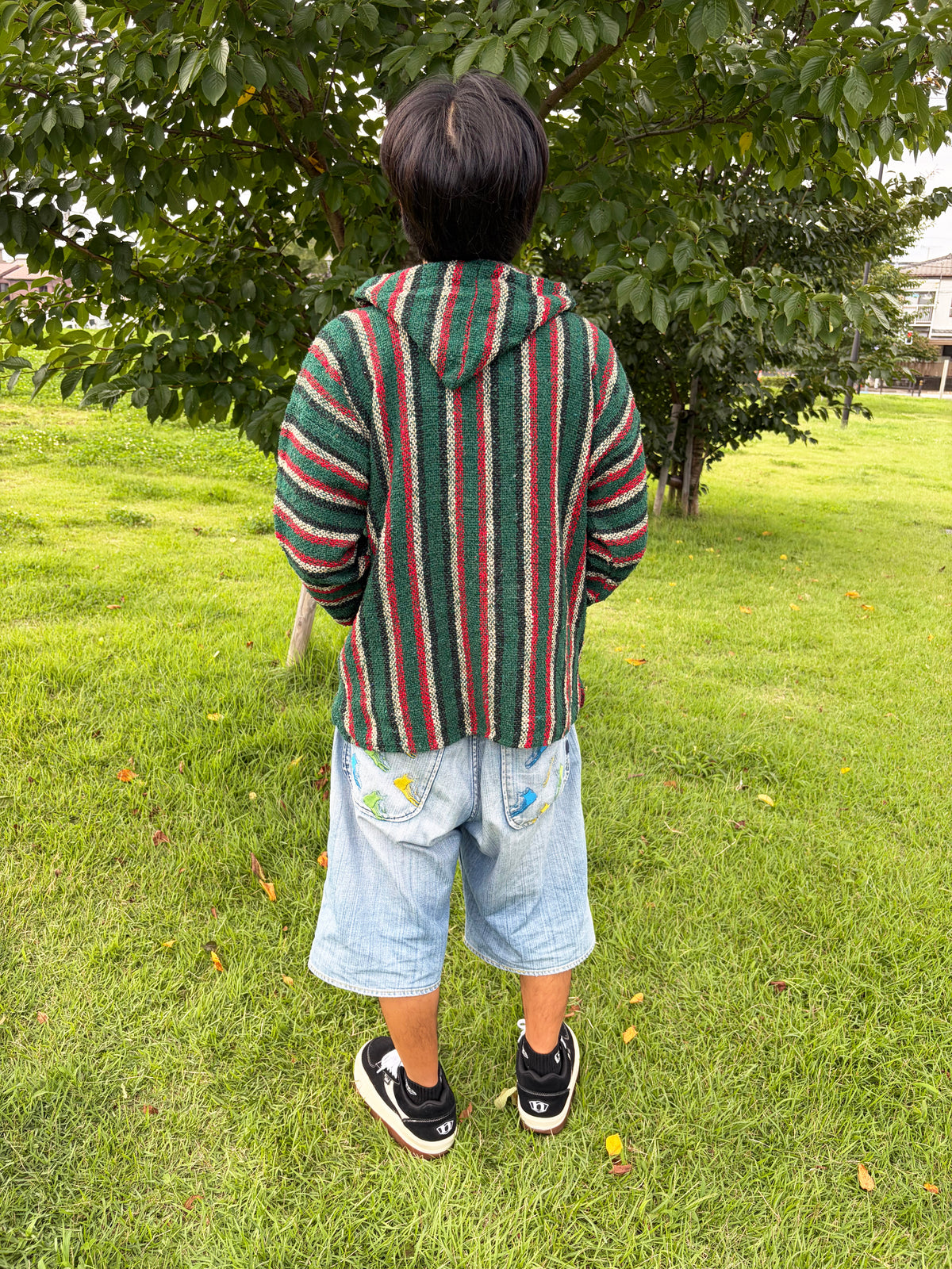 Green Multi Stripe Baja Hoodie men's L