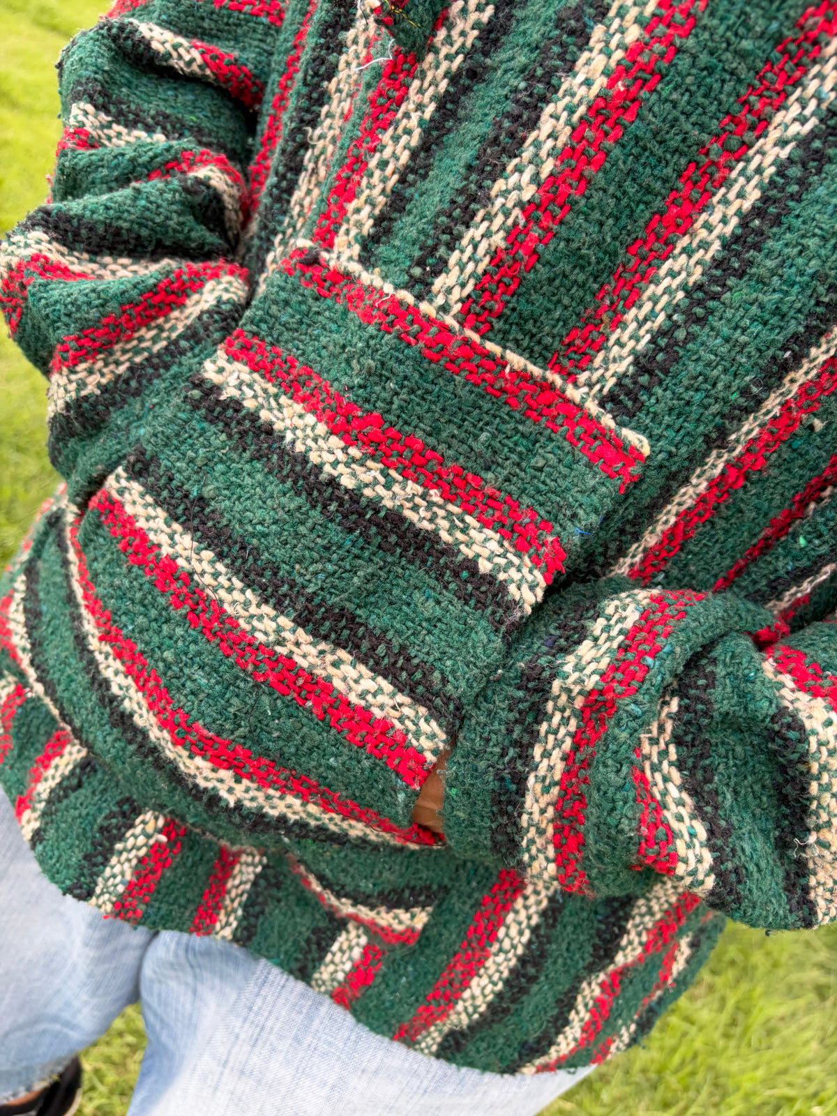 Green Multi Stripe Baja Hoodie men's L