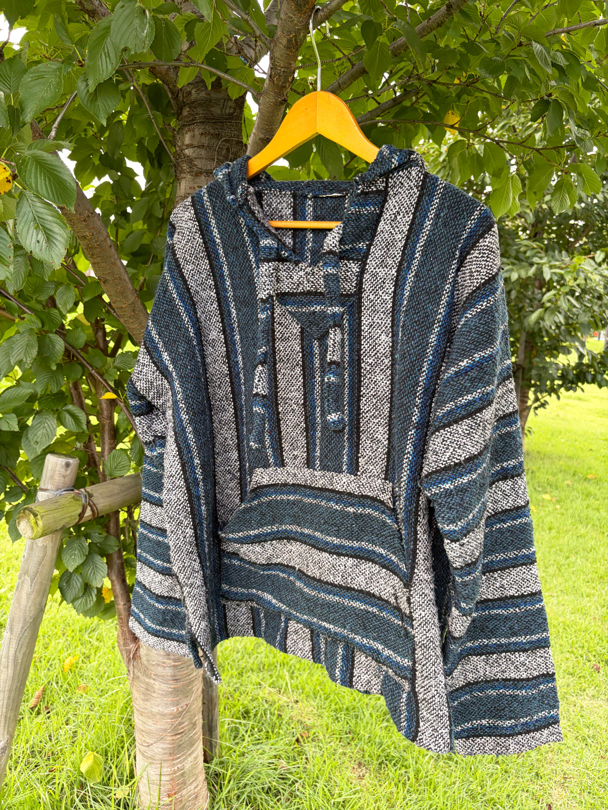 Navy Multi Stripe Baja Hoodie  (size L)