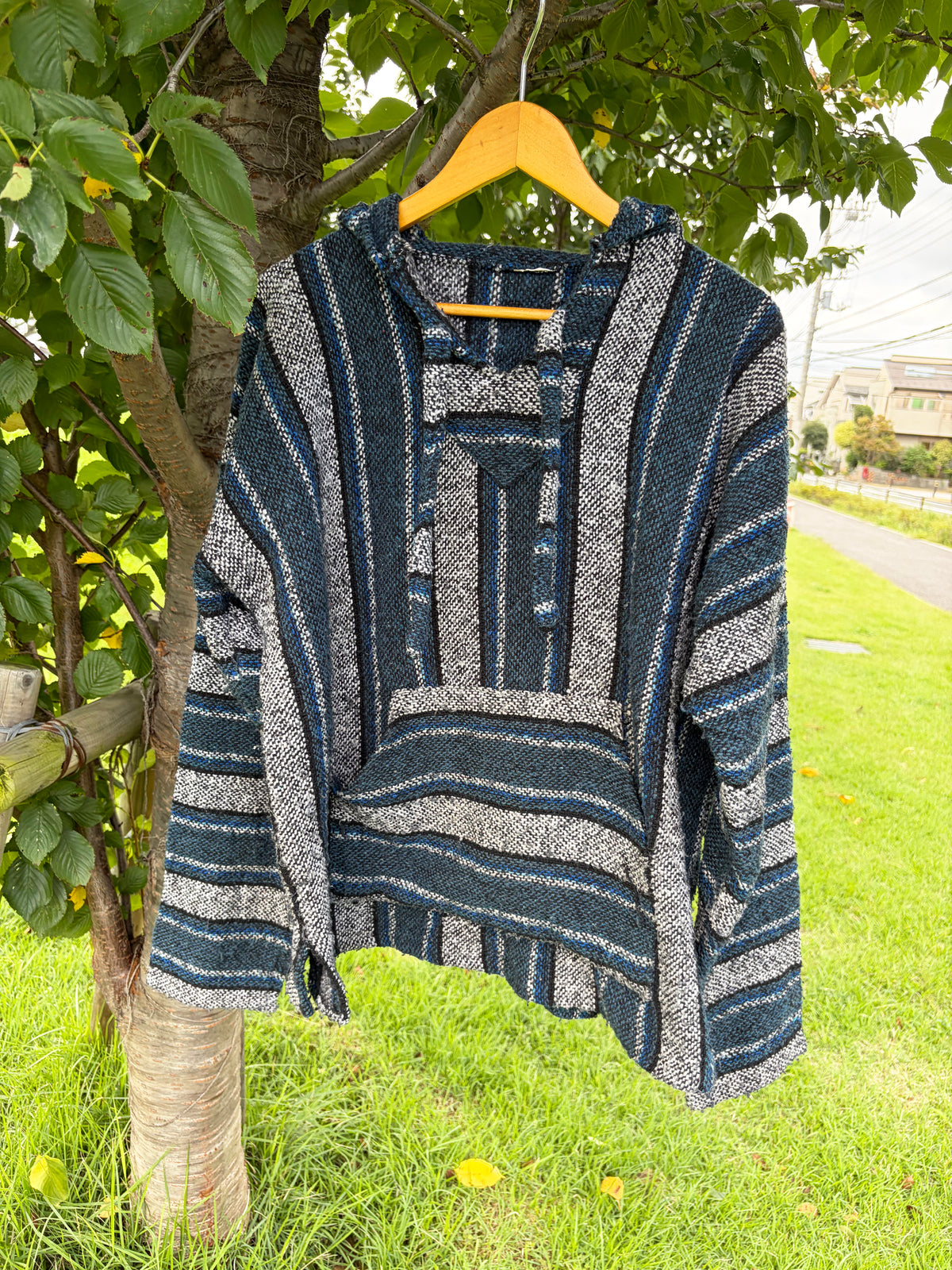 Navy Multi Stripe Baja Hoodie  (size L)