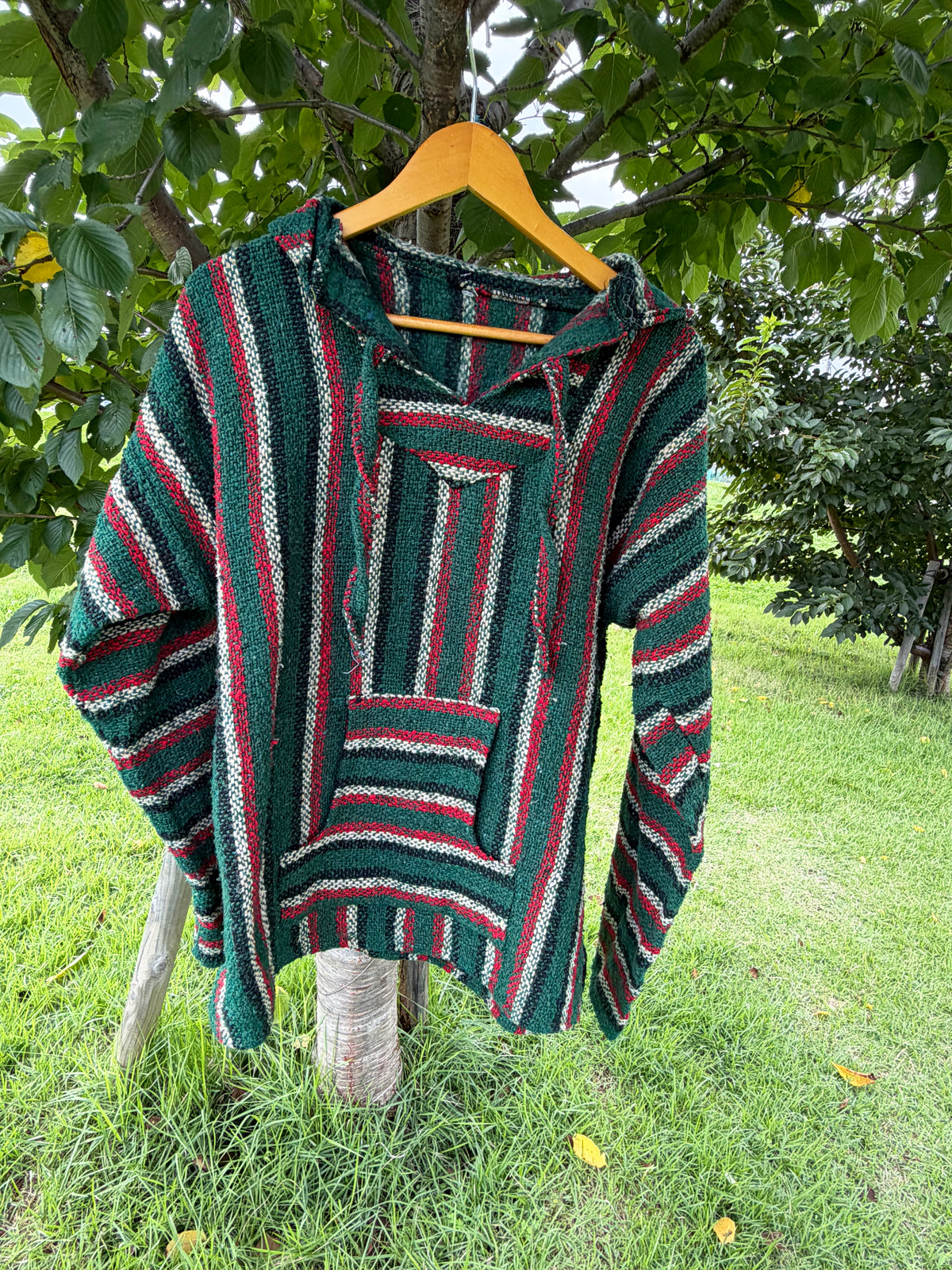 Green Multi Stripe Baja Hoodie men's L