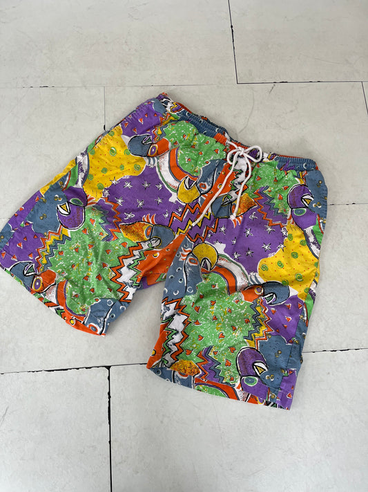 80's vintage Neon Surf Cotton beach shorts (men's XL）