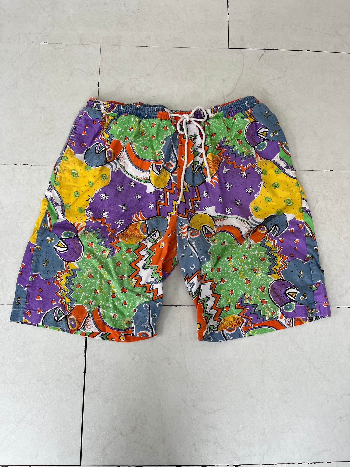 80's vintage Neon Surf Cotton beach shorts (men's XL）