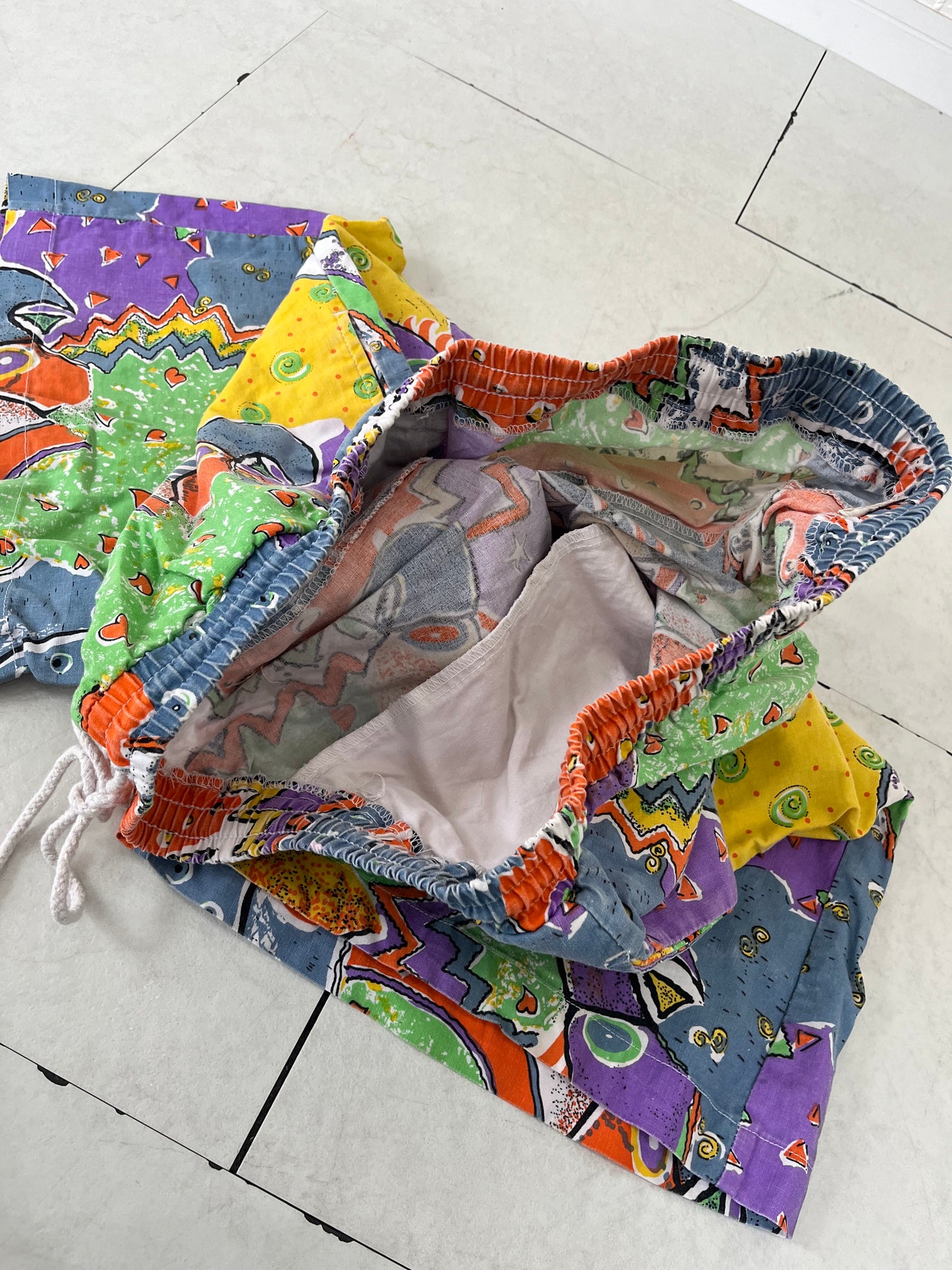 80's vintage Neon Surf Cotton beach shorts (men's XL）
