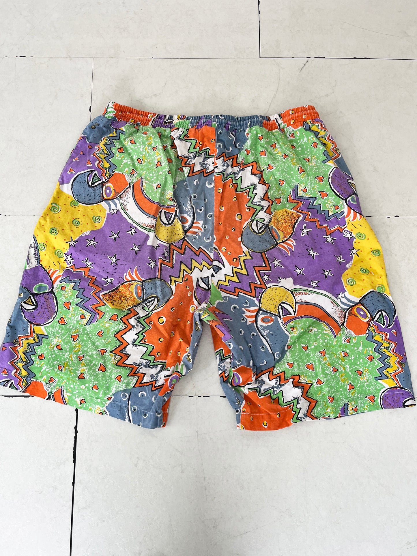 80's vintage Neon Surf Cotton beach shorts (men's XL）