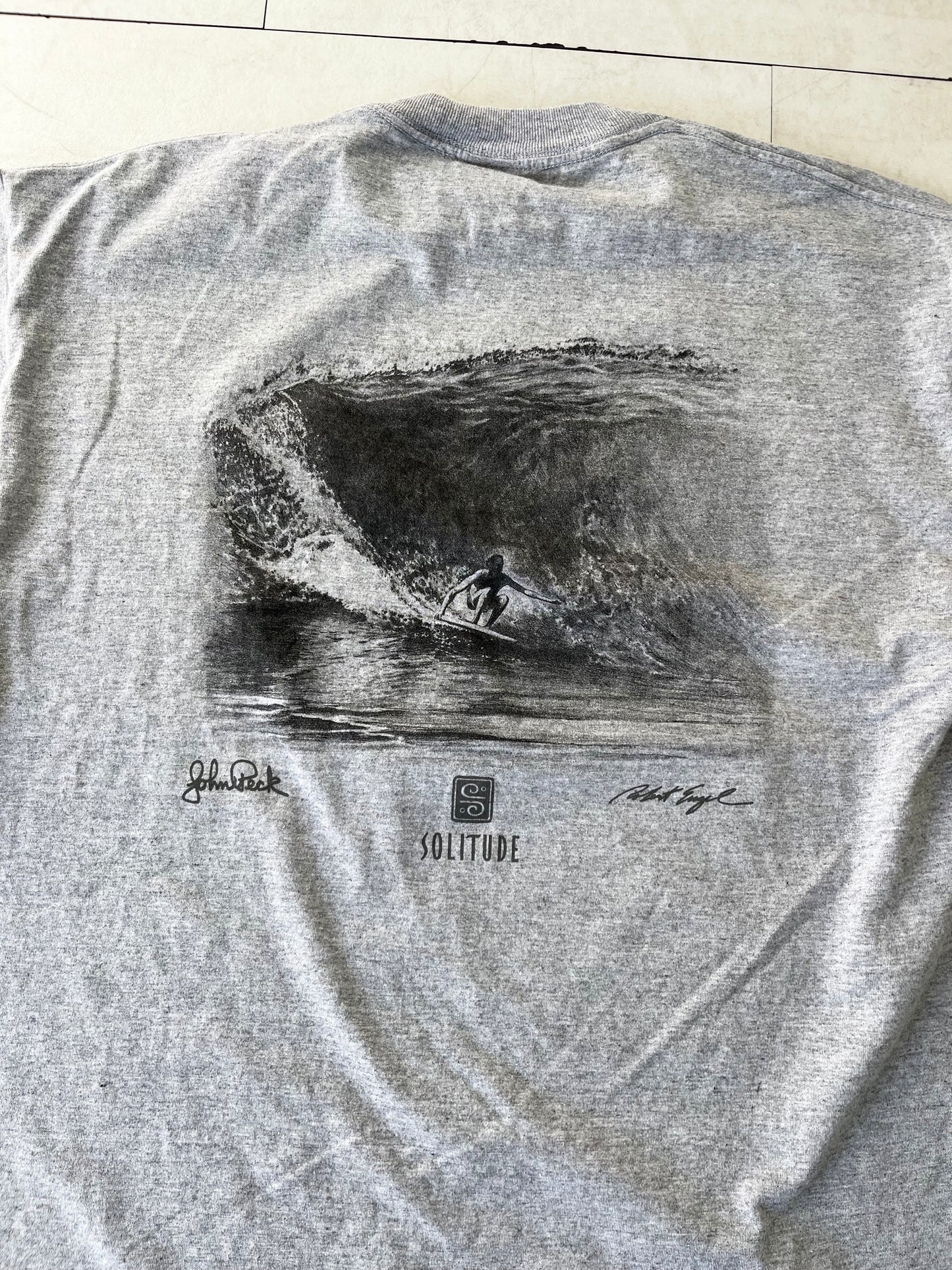 【Solitude】00's Y2K surf the waterman series john peck gray T-shirt（men's M）※カードあり