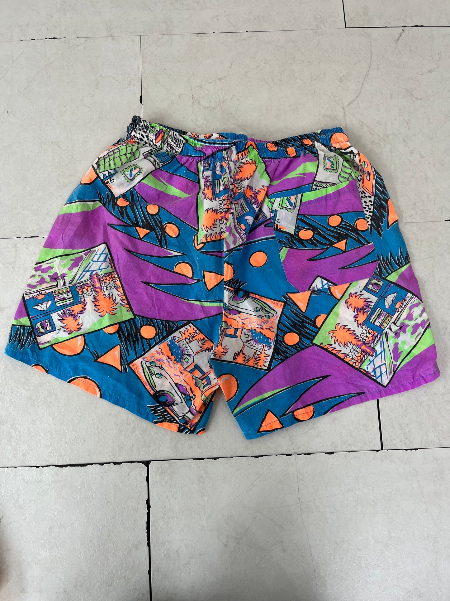80's Euro vintage Neon surf Cotton Beach shorts (women's M /men's S相当）