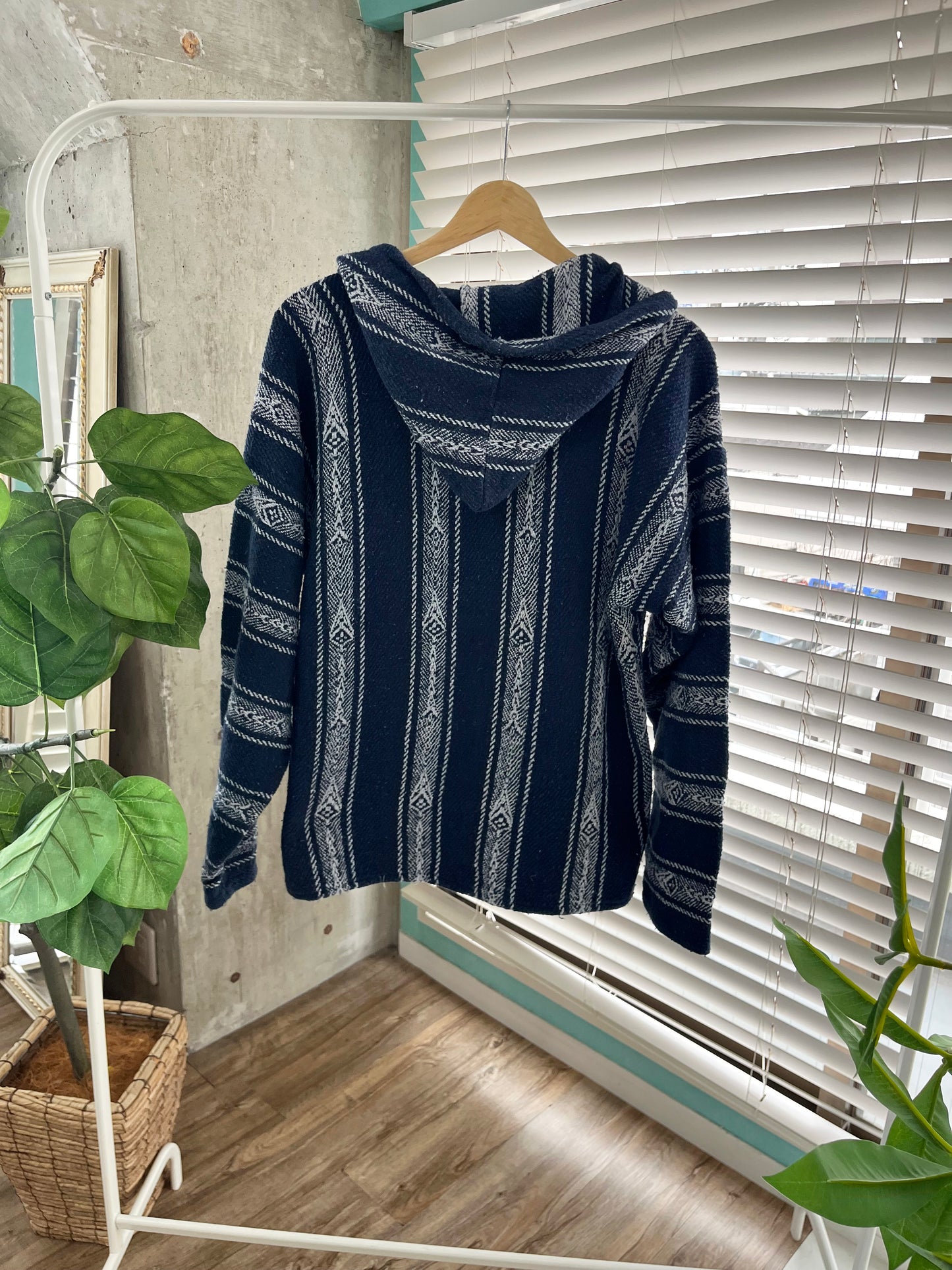 Navy Pattern Baja Hoodie Mexican Parka (size L相当）