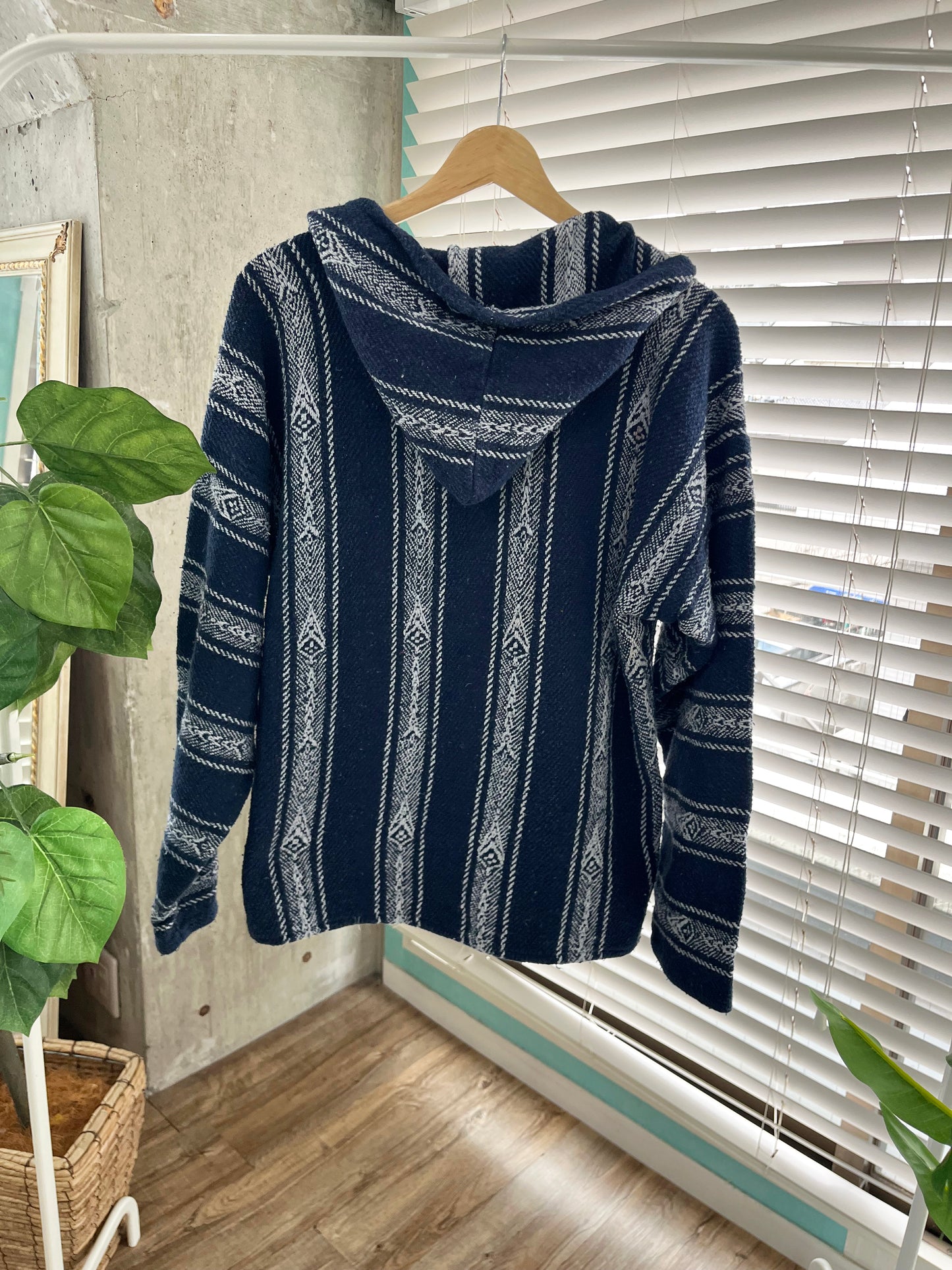 Navy Pattern Baja Hoodie Mexican Parka (size L相当）