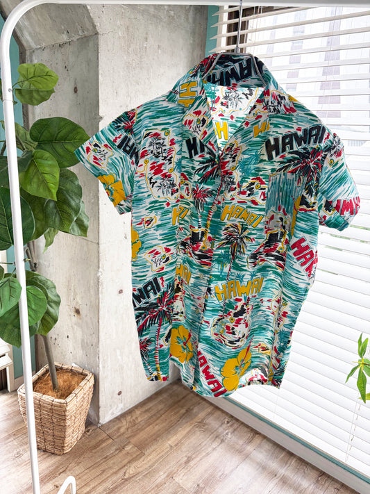 Scribble Hawaiian shirt. women's L相当