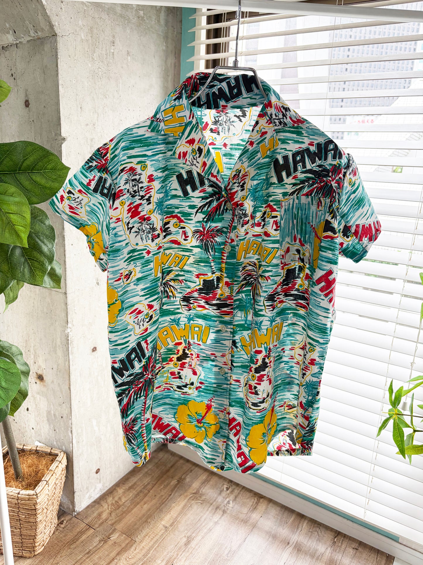 Scribble Hawaiian shirt. women's L相当