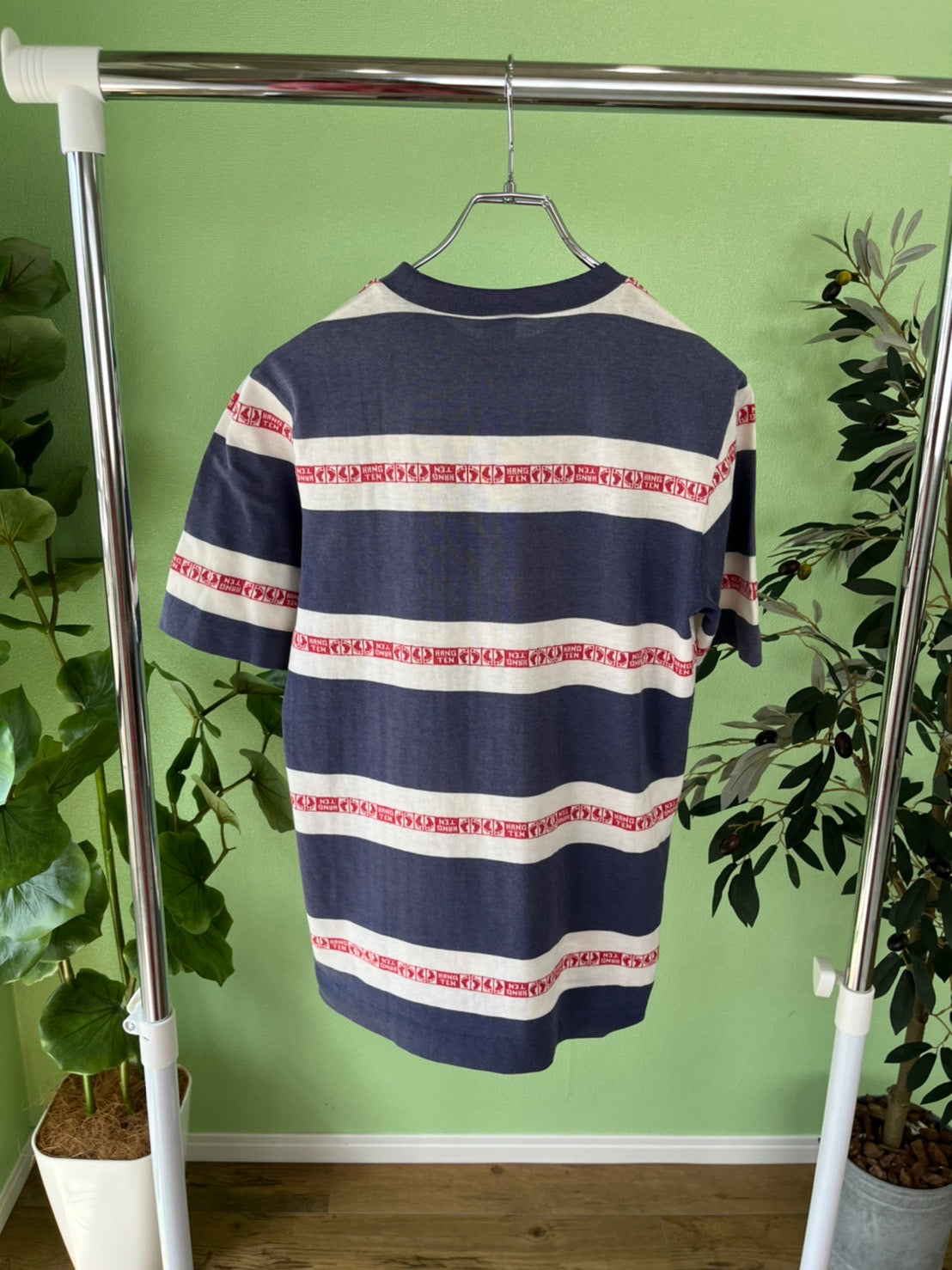 【HANG TEN】80's〜90's stripe blue T-shirt made in USA (men's M相当)