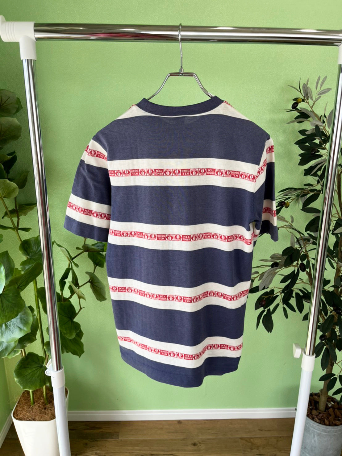 HANG TEN】80's〜90's stripe blue T-shirt made in USA (men's M相当