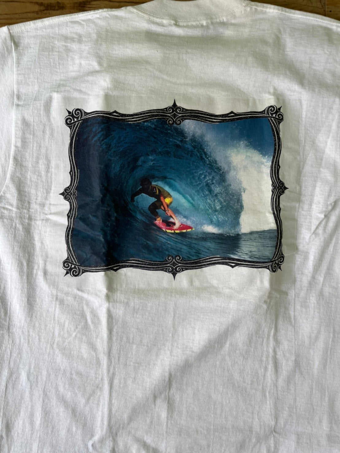 【vintage】90's Aaron Chang Surfing Photo Graphic T-shirt Made in USA（men's L)