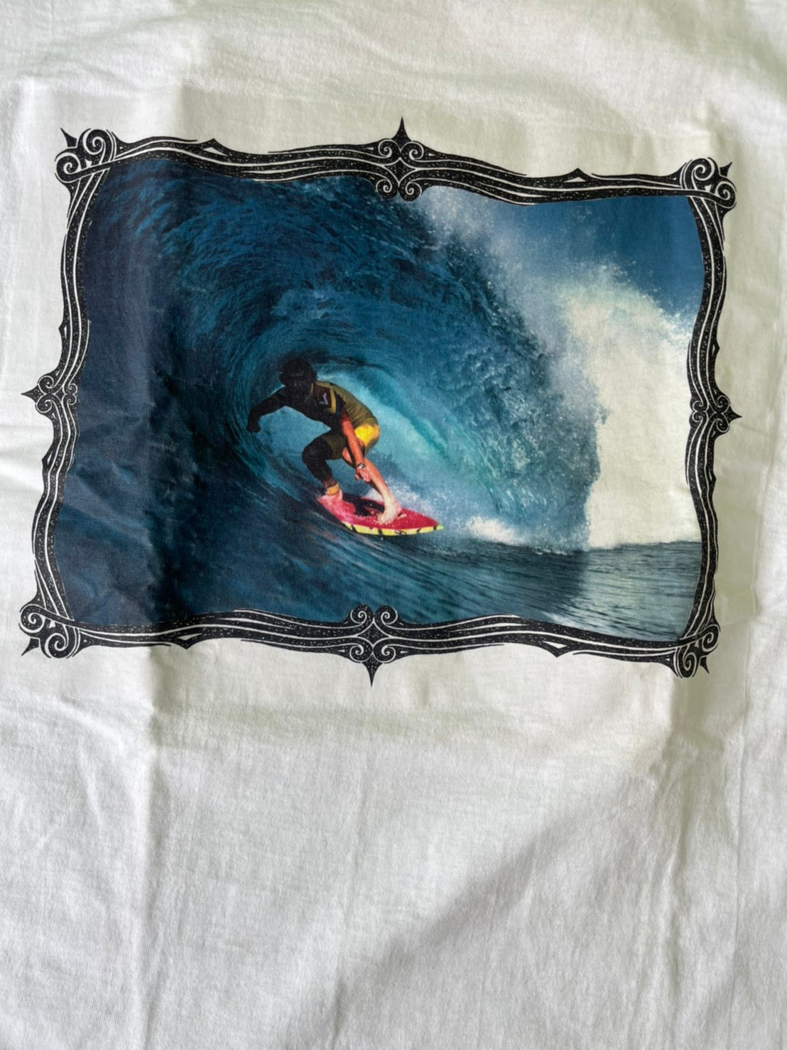 【vintage】90's Aaron Chang Surfing Photo Graphic T-shirt Made in USA（men's L)