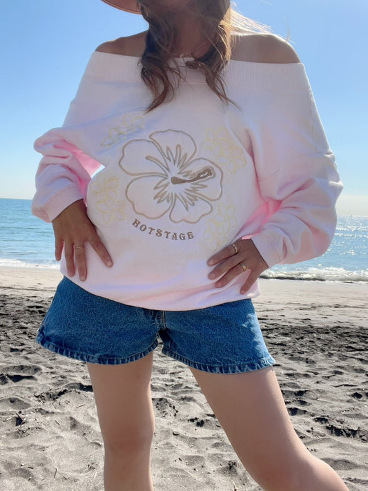 Y2K surf  HOT STAGE Hibiscus sweat shirts pink (Free size)