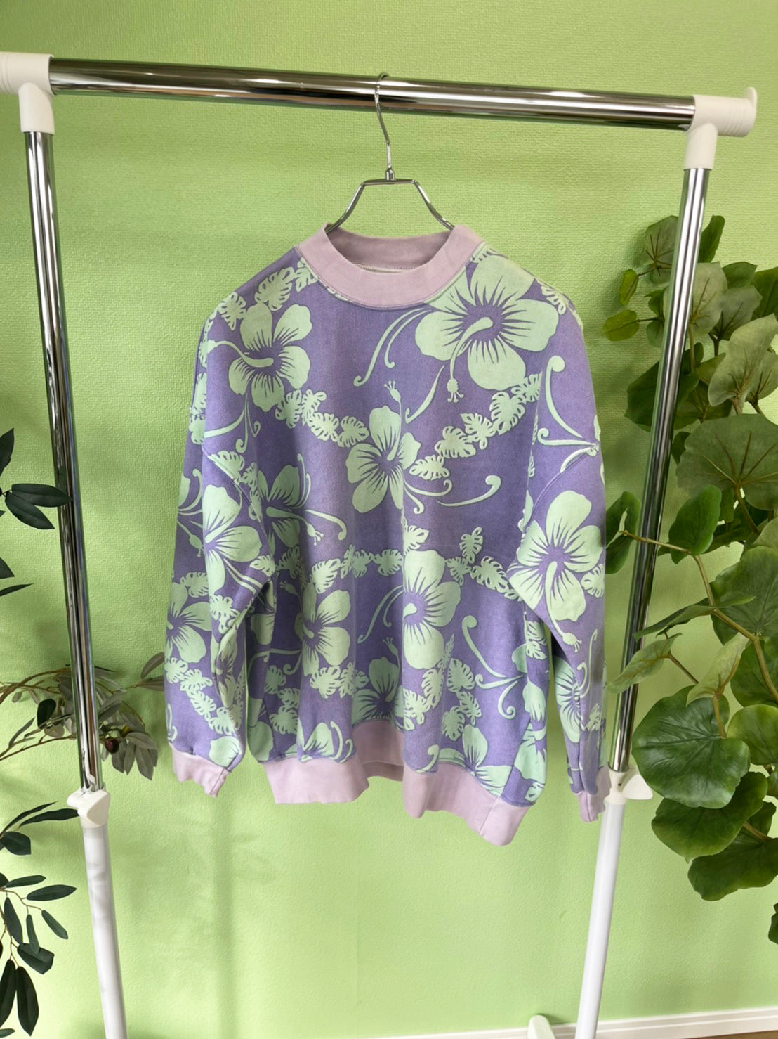 90's vintage Isla Hibiscus sweat shirts  purple (free size)