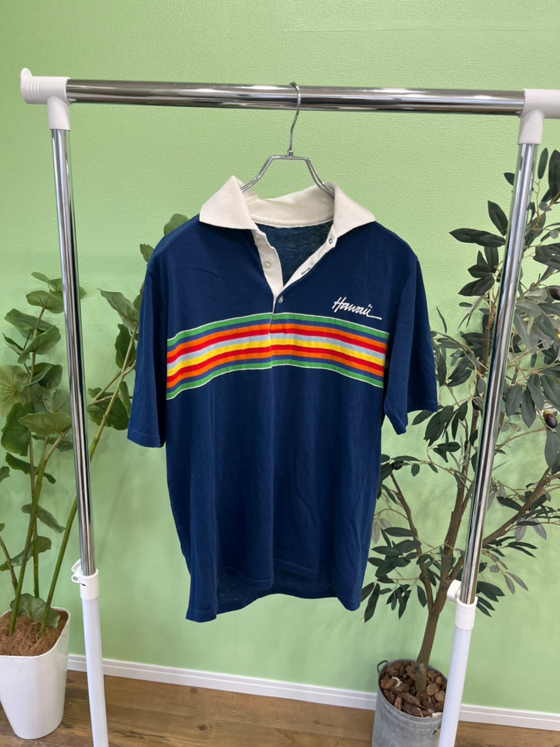 【vintage】70's Hawaii surf striped polo shirts (men's M相当）